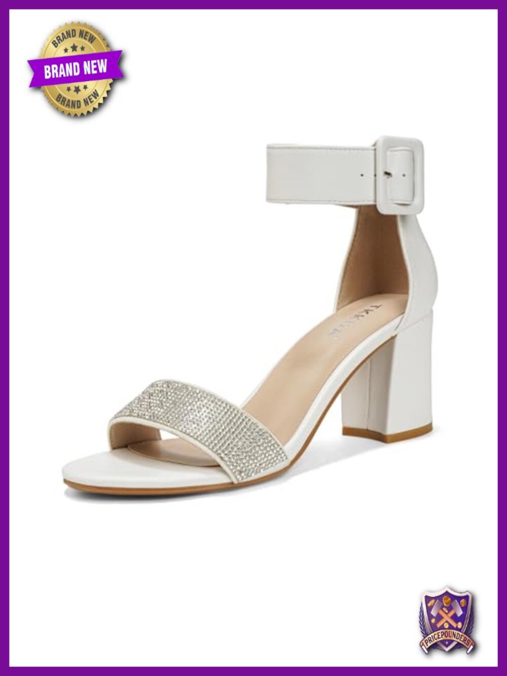 One Strap High Heel Sandals Rhinestone Strap Open Toe Block Heel Wedding Party